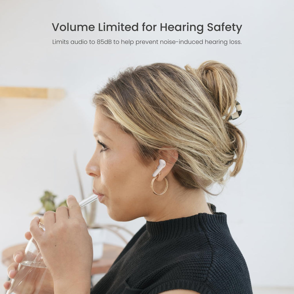 Puro Sound Labs PuroQuiet-Air Active Noise Cancelling Bluetooth Earbuds, Volume-Limited Wireless Earphones for Safe Listening, Soft Touch, Type-C Charging with Built-In Microphone & Secure Fit – White