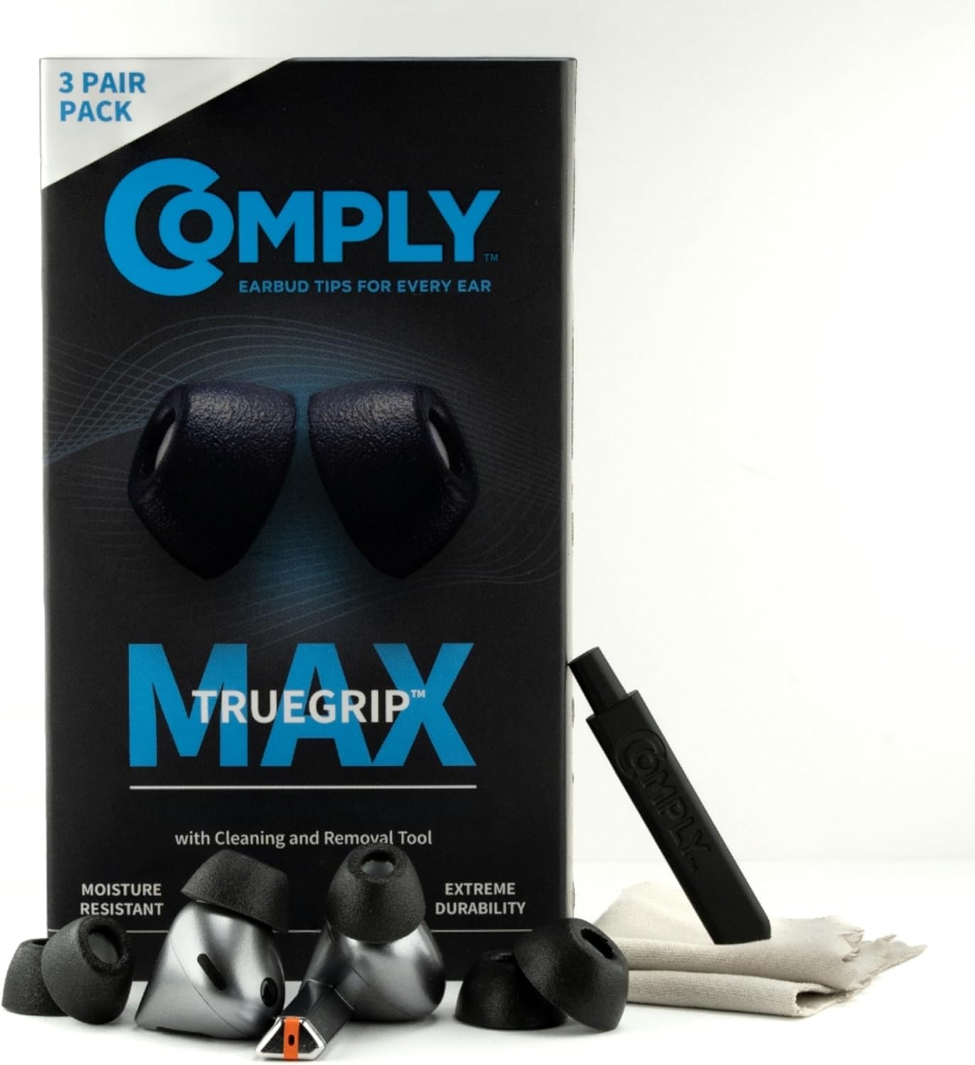 Comply TrueGrip MAX | Premium Memory Foam Replacement Earbud Tips for Samsung Galaxy Buds3 Pro | Long Lasting Comfort, MAX Durability, Secure Fit, Superior Noise Isolation| Black (S/M/L) (3 Pairs)