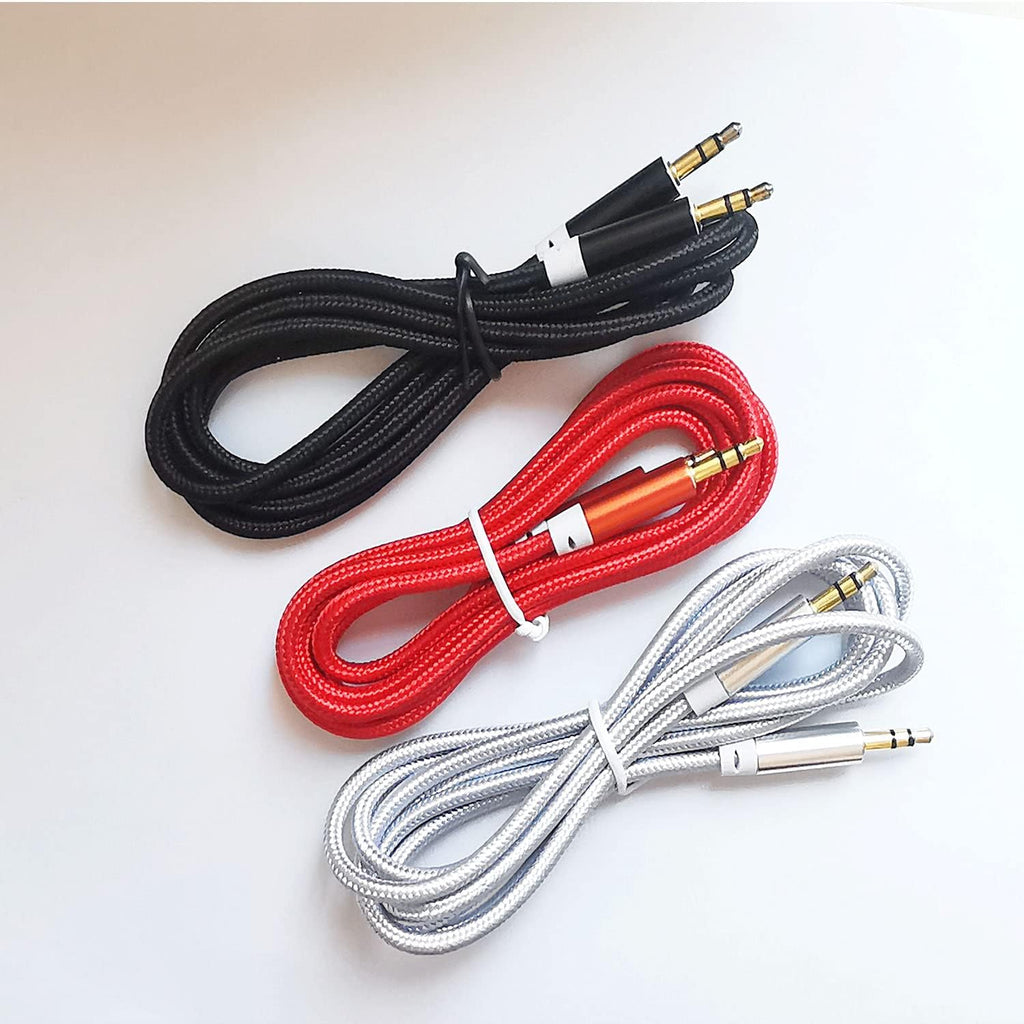 3.5mm Nylon Braided Stereo Audio Cable,(3 Pack) 4.9ft/1.5m Male to Male Aux Cord Audio Cord Compatible iPhones, iPads and Other 3.5mm DC Plug Port Device (Black)