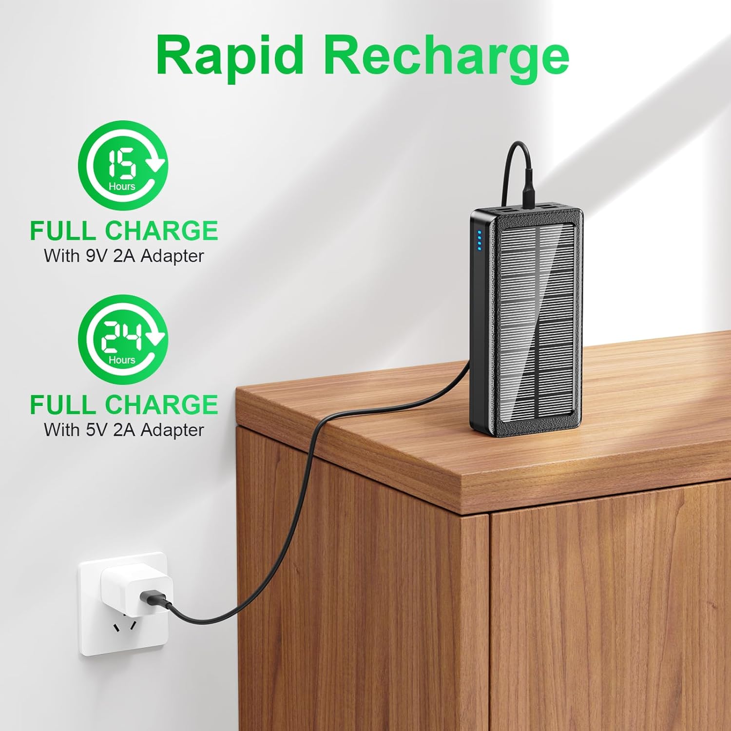 Solar Charger Power Bank 66800mAh Portable Charger with USB-C in/Output 22.5W QC3.0 Fast Charging 5 Out Ports Battery Pack Built-in 32 Led Flashlights for iPhone Samsung Tablet Camping