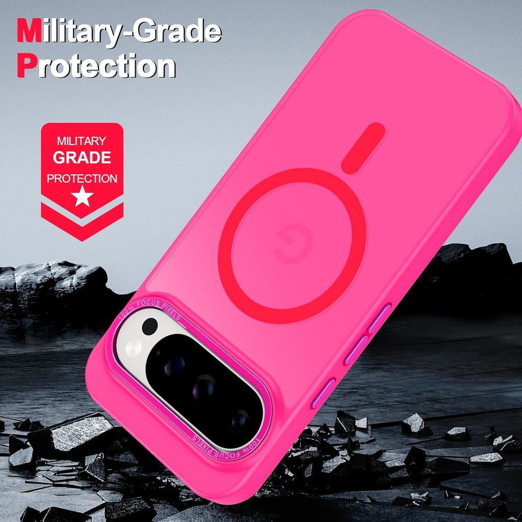Magnetic for Google Pixel 9 Pro XL Case, [Military Grade Drop Protection] [Compatible with MagSafe] Shockproof Slim Translucent Matte Anti-Slip for Women Girls Men Case, Hot Pink