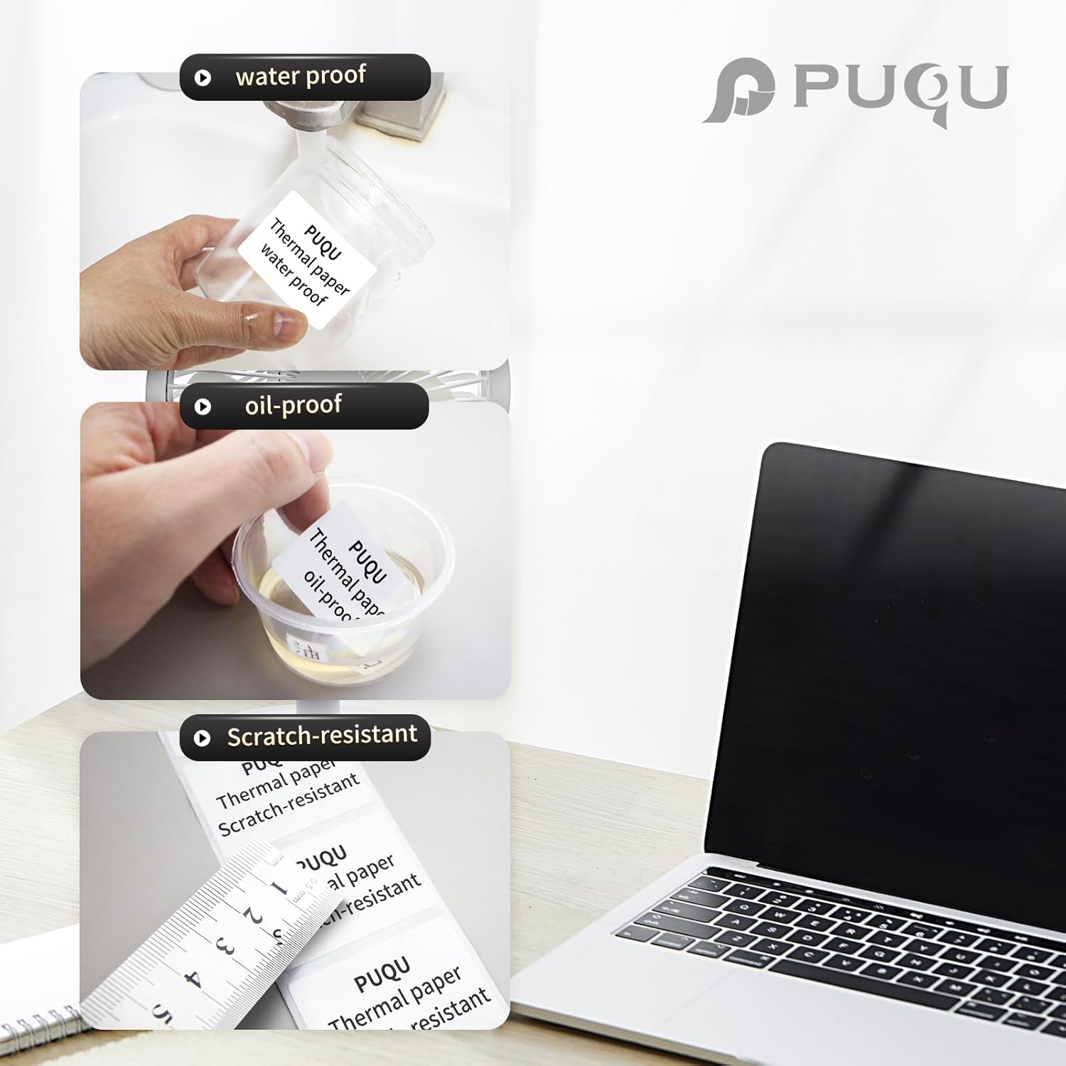 PUQU 30x15mm Direct Thermal Sticker Labels, Self-Adhesive All-Purpose Label Maker Tape, Compatible with AQ Series Label Printer, Refills Standard Laminated Office Labeling, 3 Rolls, 1200 Labels