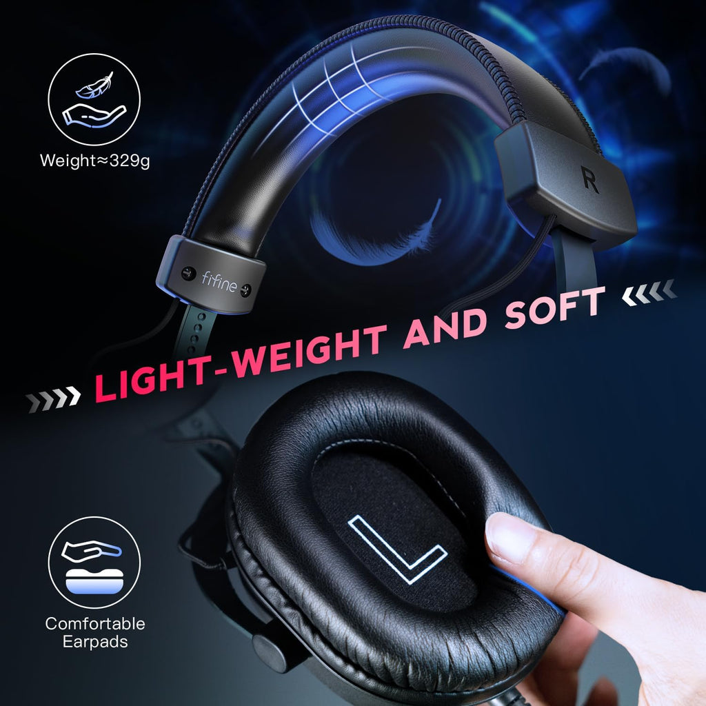 FIFINE PC Gaming Headset, USB Headset with 7.1 Surround Sound, Detachable Microphone, Control Box, 3.5mm Headphones Jack, Over-Ear Wired Headphones for PS5/Xbox/Switch, Black-AmpliGame H9