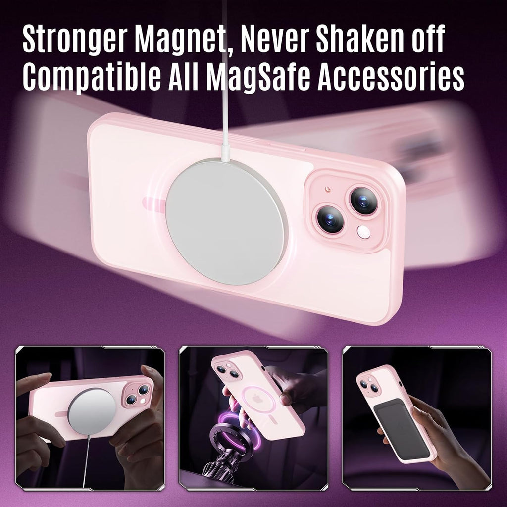 Designed for iPhone 14 Case, Compatible with MagSafe, with Privacy Screen Protectors X2, [Camera Protection] [15FT Military Drop Protection] Shockproof Phone Case, 6.1", Pink