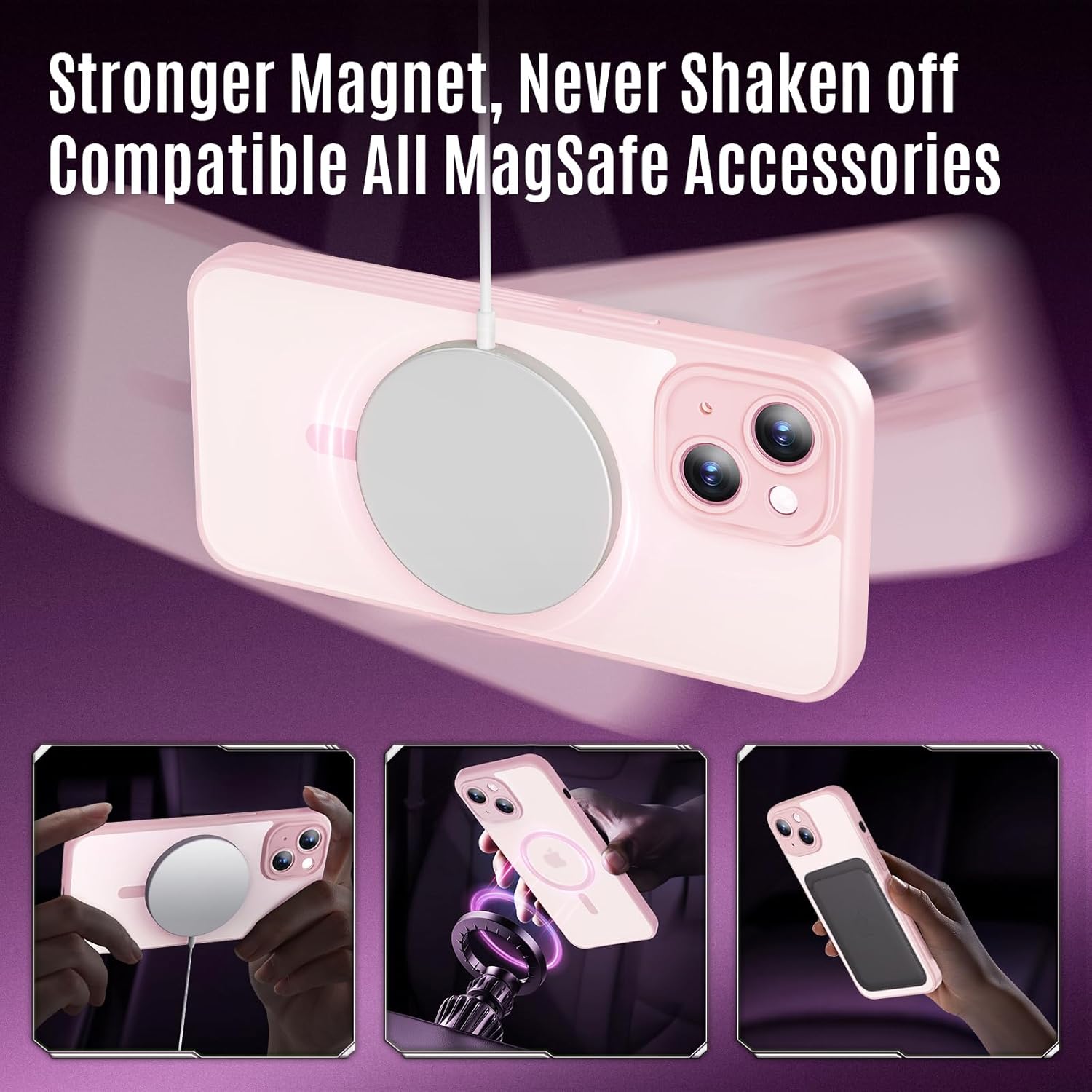 Designed for iPhone 14 Case, Compatible with MagSafe, with Privacy Screen Protectors X2, [Camera Protection] [15FT Military Drop Protection] Shockproof Phone Case, 6.1", Pink