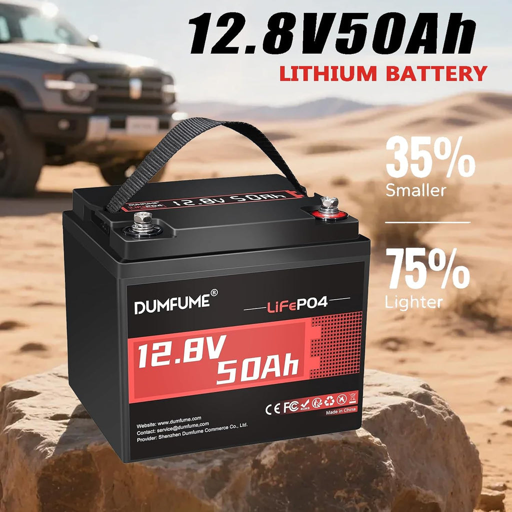 12.8V 50Ah LiFePO4 Lithium Battery, Built-in 50A BMS,640Wh Capacity, 4000+ Cycles, Low-Temp Protection,Perfect for RV, Camping, Trolling Motor, and Home Energy Storage