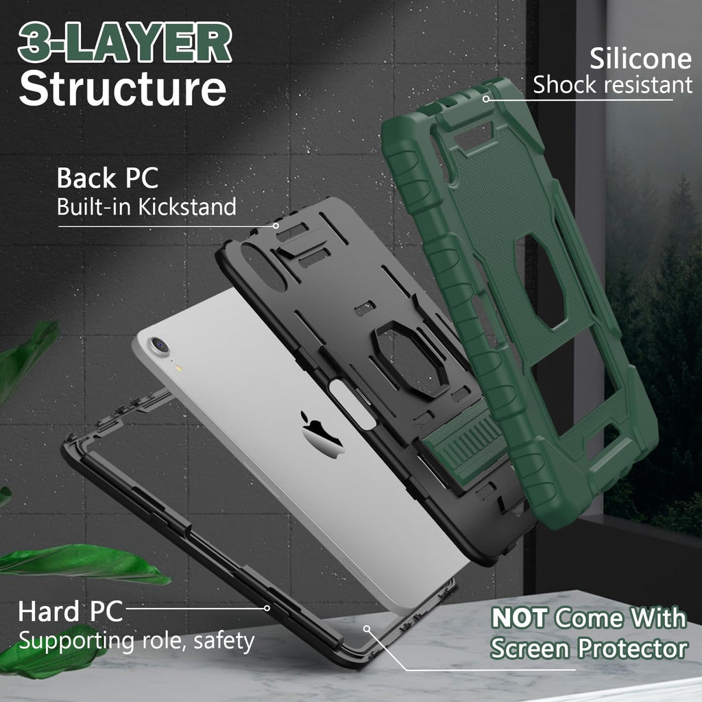 Grifobes Case for iPad Mini 7 (A17 Pro) 2024 / Mini 6 2021 8.3 inch, Heavy Duty Shockproof Rugged Cover with Pencil Holder Stand, for I Pad Mini 7th/6th Gen 8.3" Case for Kids Boys (Deep Green)