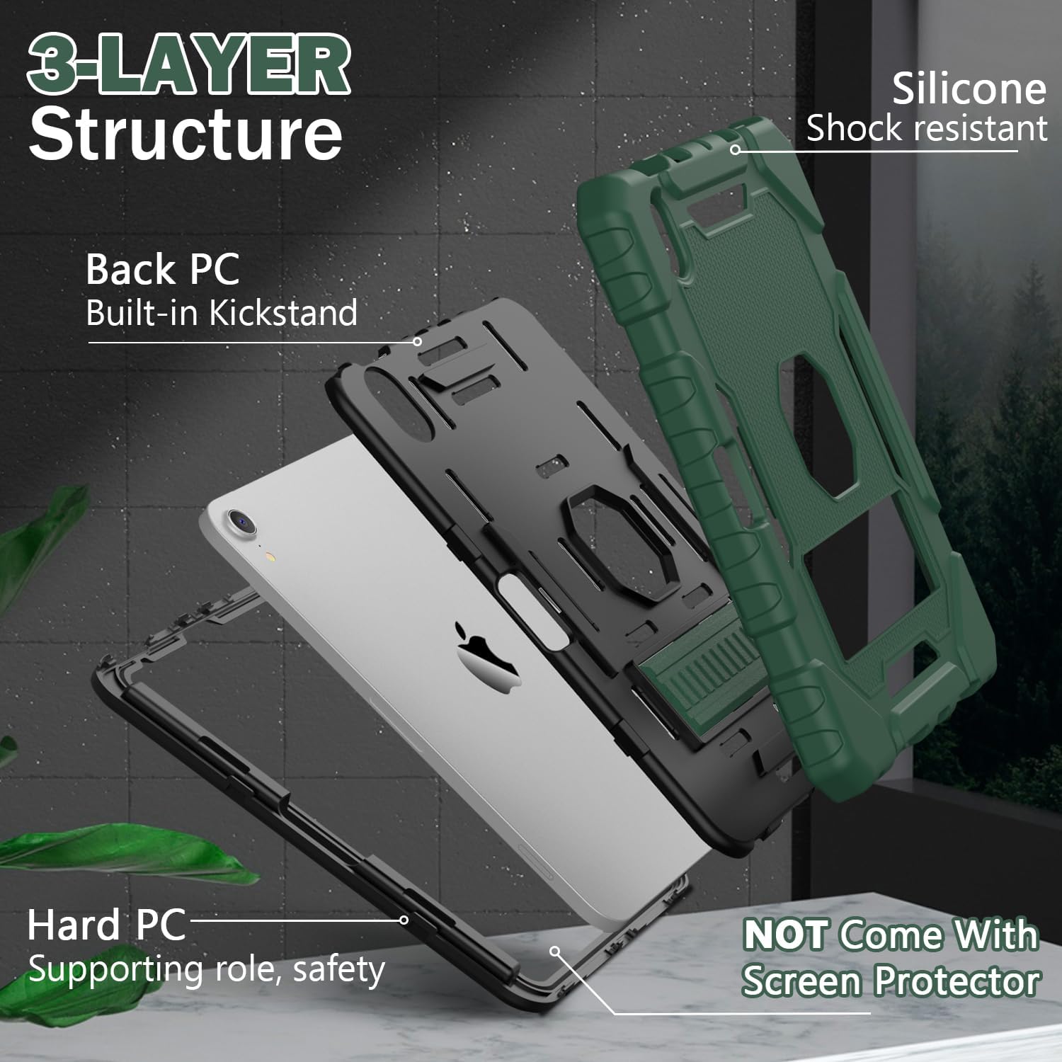 Grifobes Case for iPad Mini 7 (A17 Pro) 2024 / Mini 6 2021 8.3 inch, Heavy Duty Shockproof Rugged Cover with Pencil Holder Stand, for I Pad Mini 7th/6th Gen 8.3" Case for Kids Boys (Deep Green)