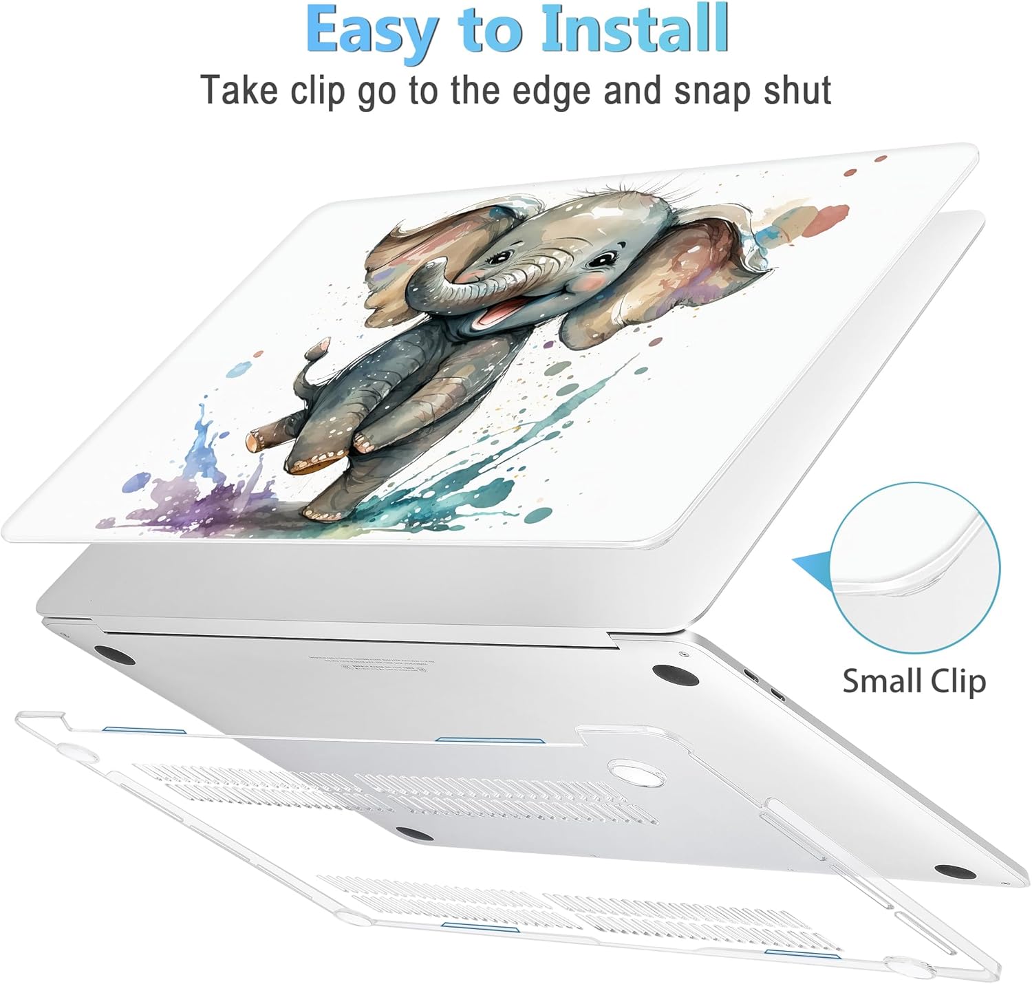 Mektron for MacBook Air 13 Case A1466/A1369 (2010-2017 Release), Snap-on Plastic Hard Shell Cover for MacBook Air 13.3 inch with Keyboard Cover, Cute Elephant