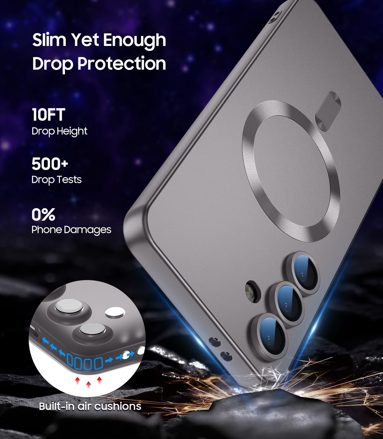 Magnetic for Samsung Galaxy S25 Case [Compatible with MagSafe][Built-in Camera Lens Protector] Slim Soft Silicone Bumper Shockproof Metallic Luster Phone Case (Gray)