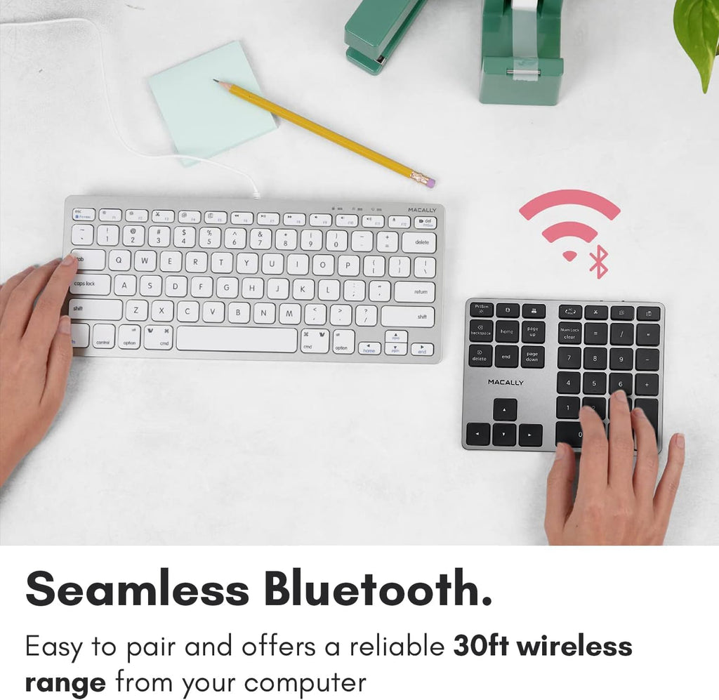 Macally Bluetooth Number Pad for Laptop - Slim Aluminum Design - Rechargeable Wireless Numeric Keypad - 35 Key Numpad Keyboard for Data Entry - for Mac, MacBook Pro/Air, iPad, iPhone, iOS, PC, Android
