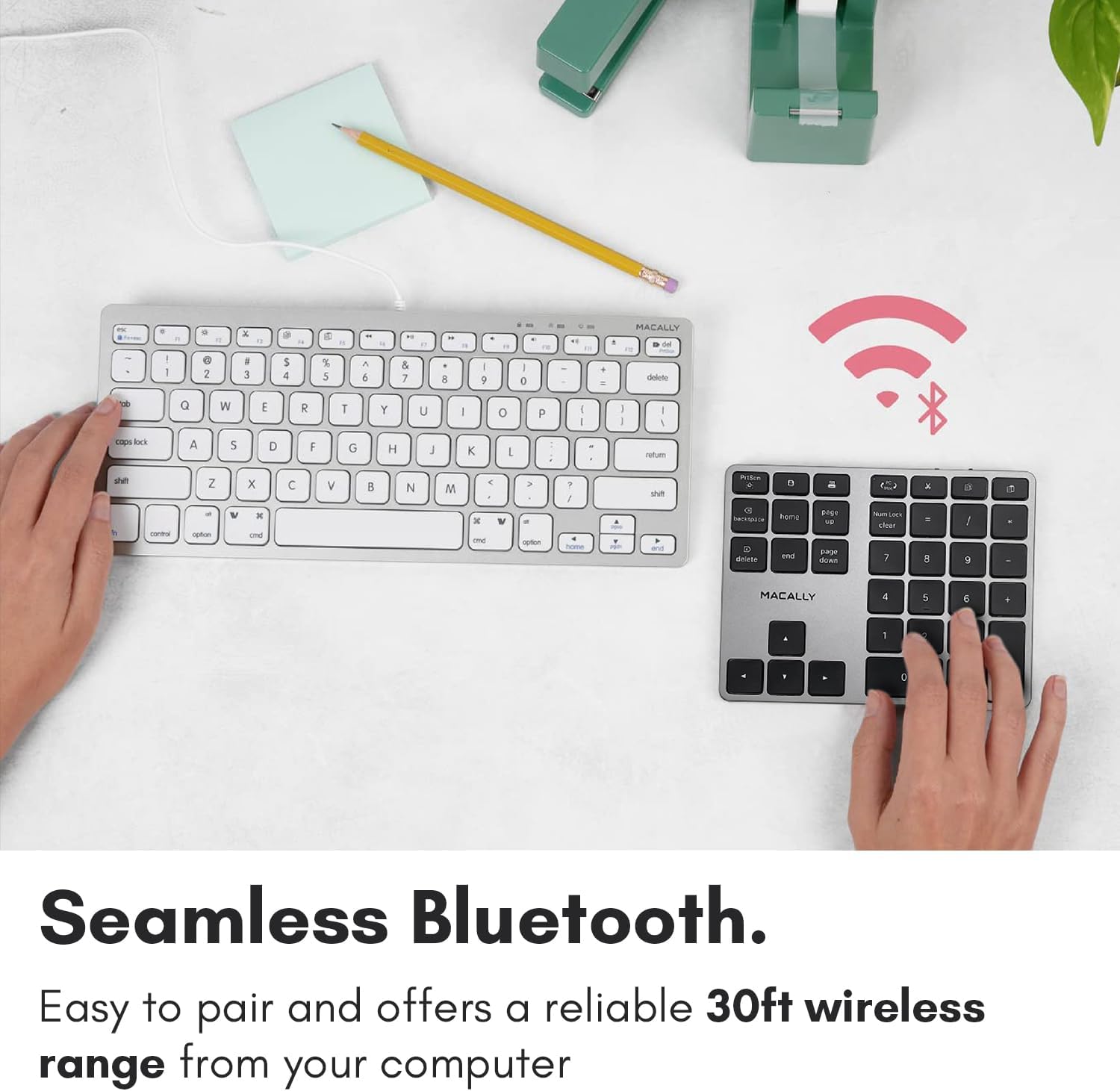 Macally Bluetooth Number Pad for Laptop - Slim Aluminum Design - Rechargeable Wireless Numeric Keypad - 35 Key Numpad Keyboard for Data Entry - for Mac, MacBook Pro/Air, iPad, iPhone, iOS, PC, Android