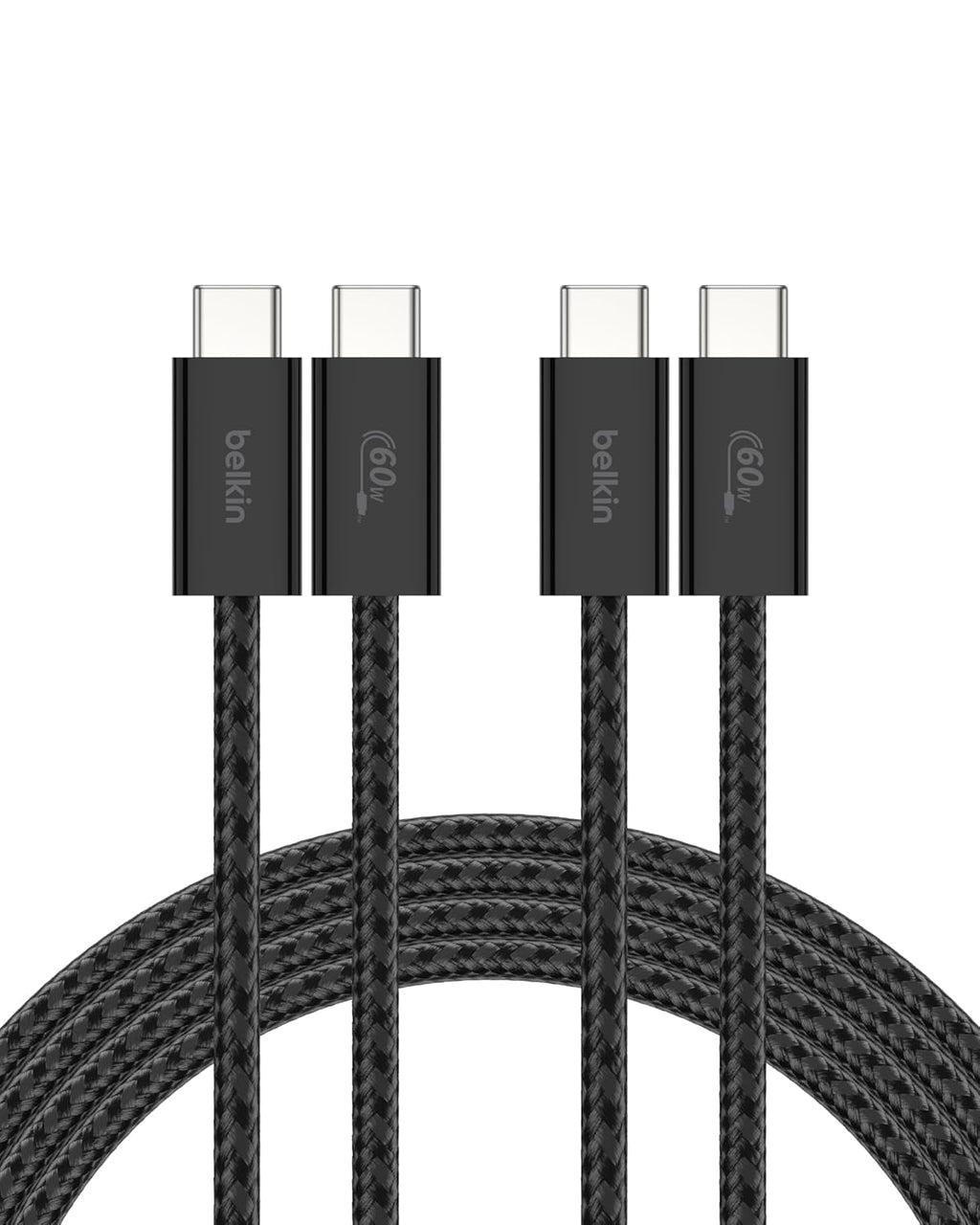 Belkin USB C to USB C Cable 2-Pack, 6.6ft, 60W - Type C Charger, iPhone Charger Cord, Soft, Braided, Flexible for iPhone 16, Galaxy S25, Pixel 9, Airpods, iPad Pro & More, Travel Essentials - Black