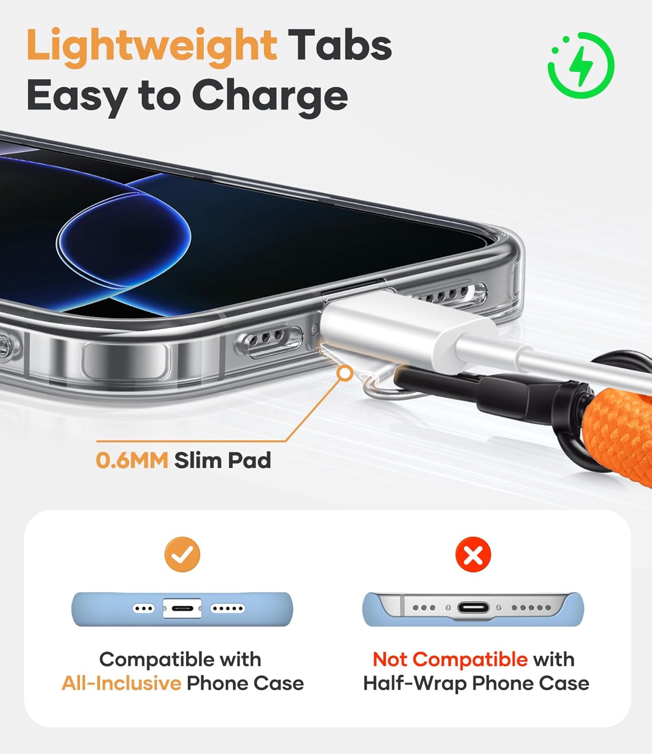 for Phone Lanyard Crossbody with 2X TPU Clear Phone Tabs, Multi-Function Crossbody Strap, Premium Metal Carabiner, Safety Durable Anti Theft Drop Protection Phone Neck Wrist Strap, Orange