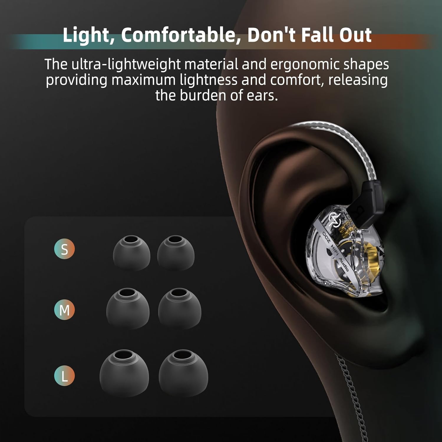 CCZ DC01 Pro in Ear Monitor Headphones, iems for Gaming, Professional Gaming Earbuds Super Bass Wired Earphones with 1DD, Patent Ear fins, Ear tips, for Singers Musicians Podcaster (black without mic)