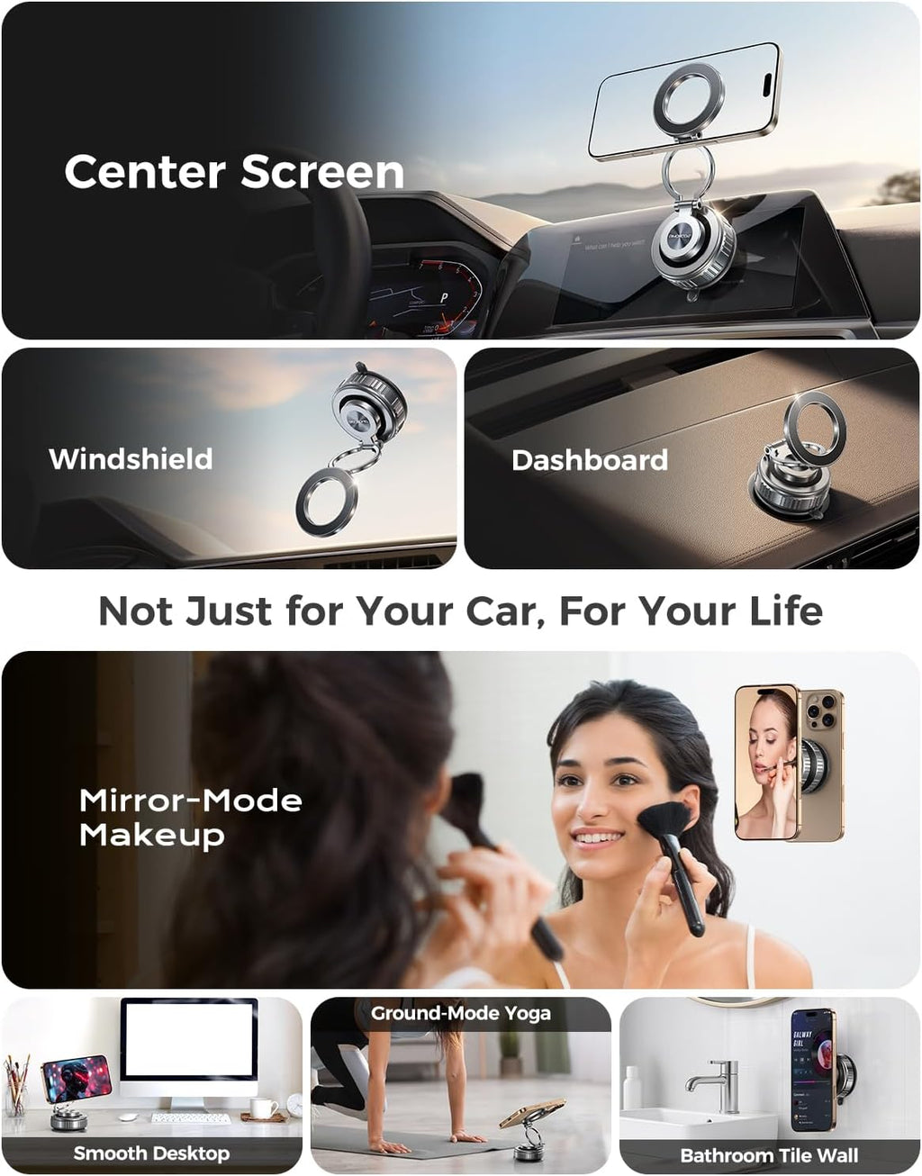 DIMONCOAT 2025 Upgraded Metal 360° Adjustable Vacuum Suction Cup Phone Mount [109LB Suction], Magnetic Phone Holder for Car, Foldable Portable iPhone Holder Magsafe Car Mount for iPhone 16 Pro Max