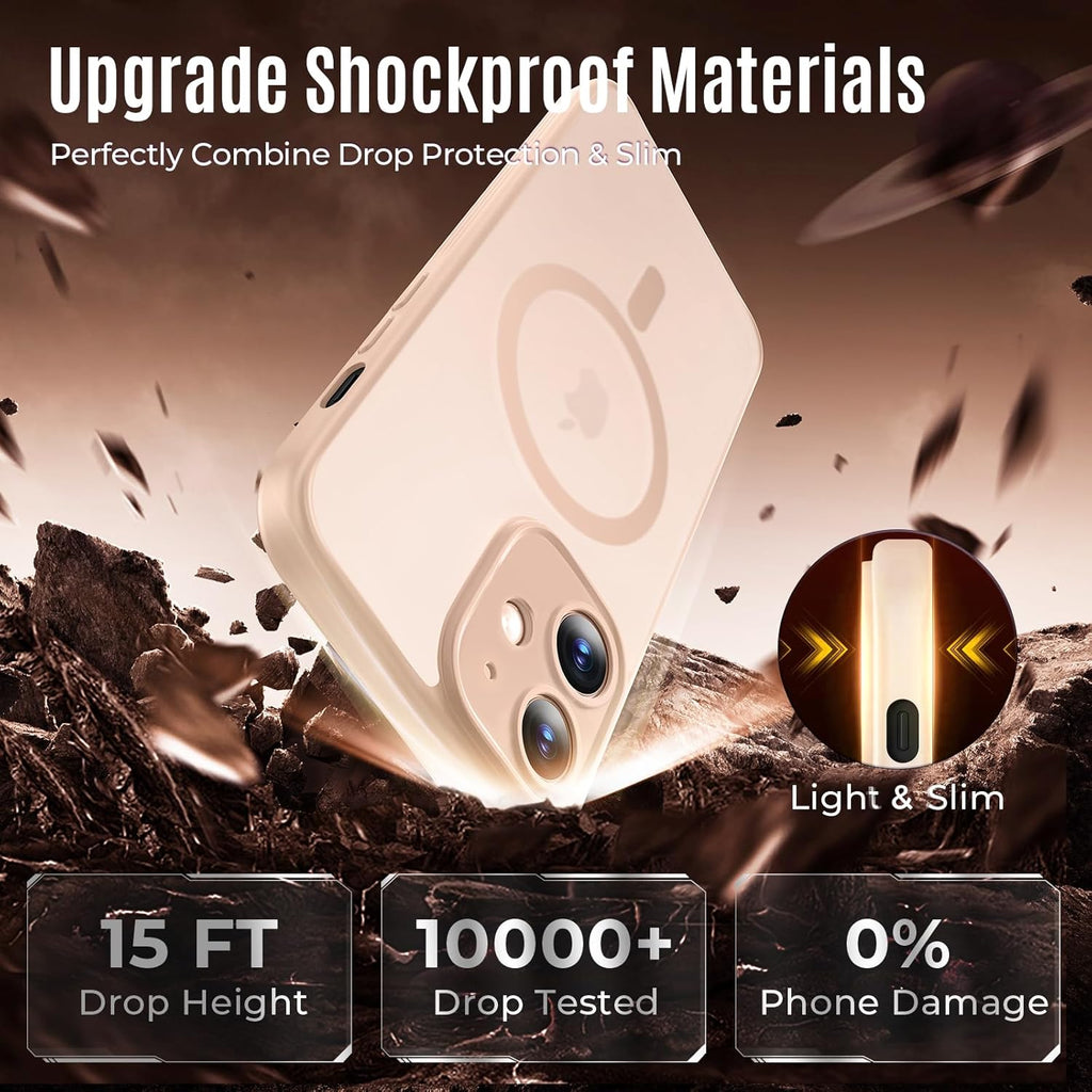 Designed for iPhone 12 Case, Compatible with MagSafe, with Privacy Screen Protectors X2, [Camera Protection] [15FT Military Drop Protection] Shockproof Phone Case, 6.1", Light Brown