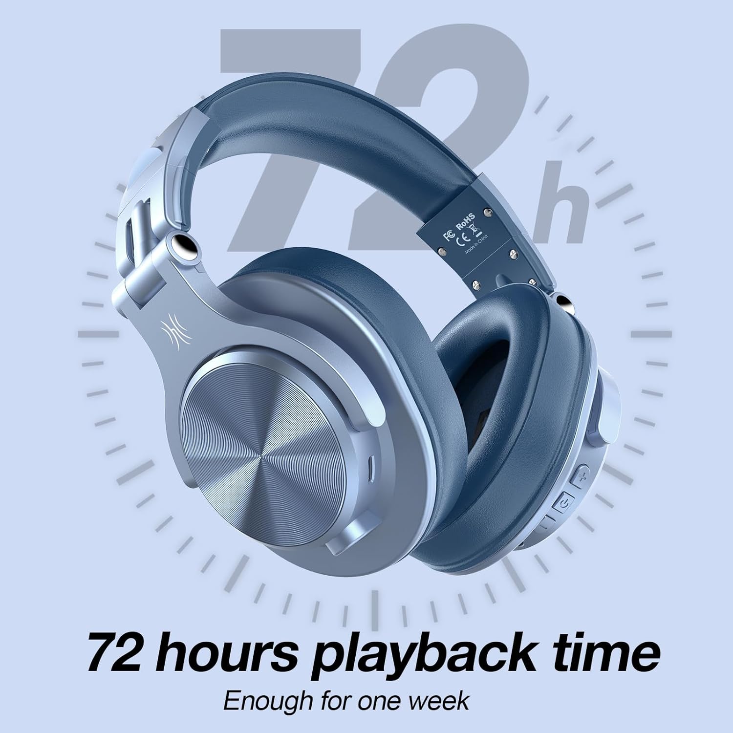OneOdio A70 Bluetooth Over Ear Headphones, Wireless Headphones w/ 72H Playtime, Hi-Res, 3.5mm/6.35mm Wired Audio Jack for Studio Monitor & Mixing DJ Guitar AMP, Computer Laptop PC Tablet - Sky Blue