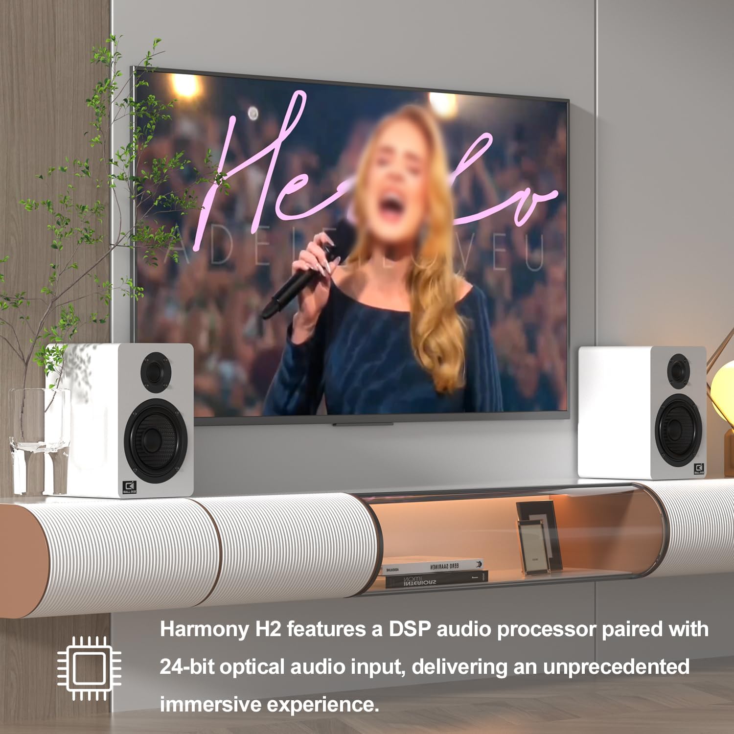 Harmony H2 60W Desktop Speakers with DSP, Bluetooth 5.3, 24-Bit Optical, USB-C, AUX, Silk-Dome Tweeter, Carbon-Fiber Woofer, for Computer, PC Monitor, Gaming (White)
