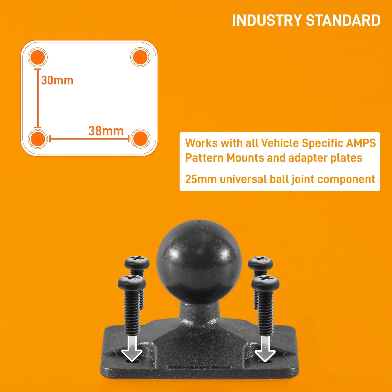 iBolt 25mm / 1 inch Composite AMPS Adapter Plate for Industry Standard Dual Ball Socket mounting arms,25mm Composite,IBPB-33880