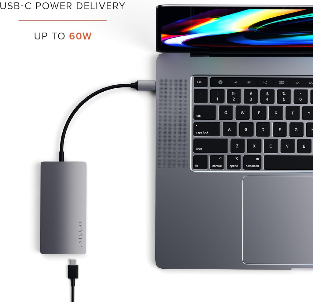 Satechi 8 in 1 USB C Hub Multiport Adapter V2, 4K HDMI, 115W USB C PD Charging, 3 USB-A, Ethernet, Micro/SD Card Readers, for Laptop, MacBook Pro/Air M4/M3/M2/M1, iPad, iPhone 16, Windows - Space Gray