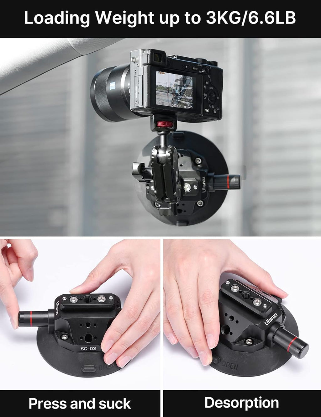 Camera Suction Cup Mount for Action Cameras - ULANZI SC-02 4.5in Pump-actived Vacuum Suction Mount w Quick Release NATO Magic Arm Car Boat Windshield Window Mount Compatible with Action Cameras