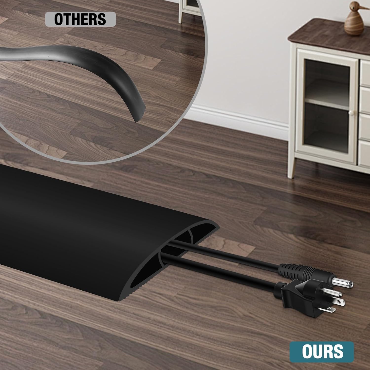 Floor Cord Cover, Cable Protector, 0.63W x 0.31H inches, Wire Cover for Extension Cords, Floor Cable Covers Prevent Cable Trips (Black, 50-10 Feet)