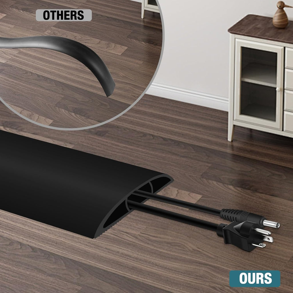 Floor Cord Cover, Cable Protector, 0.63W x 0.31H inches, Wire Cover for Extension Cords, Floor Cable Covers Prevent Cable Trips (Black, 50-3 Feet)
