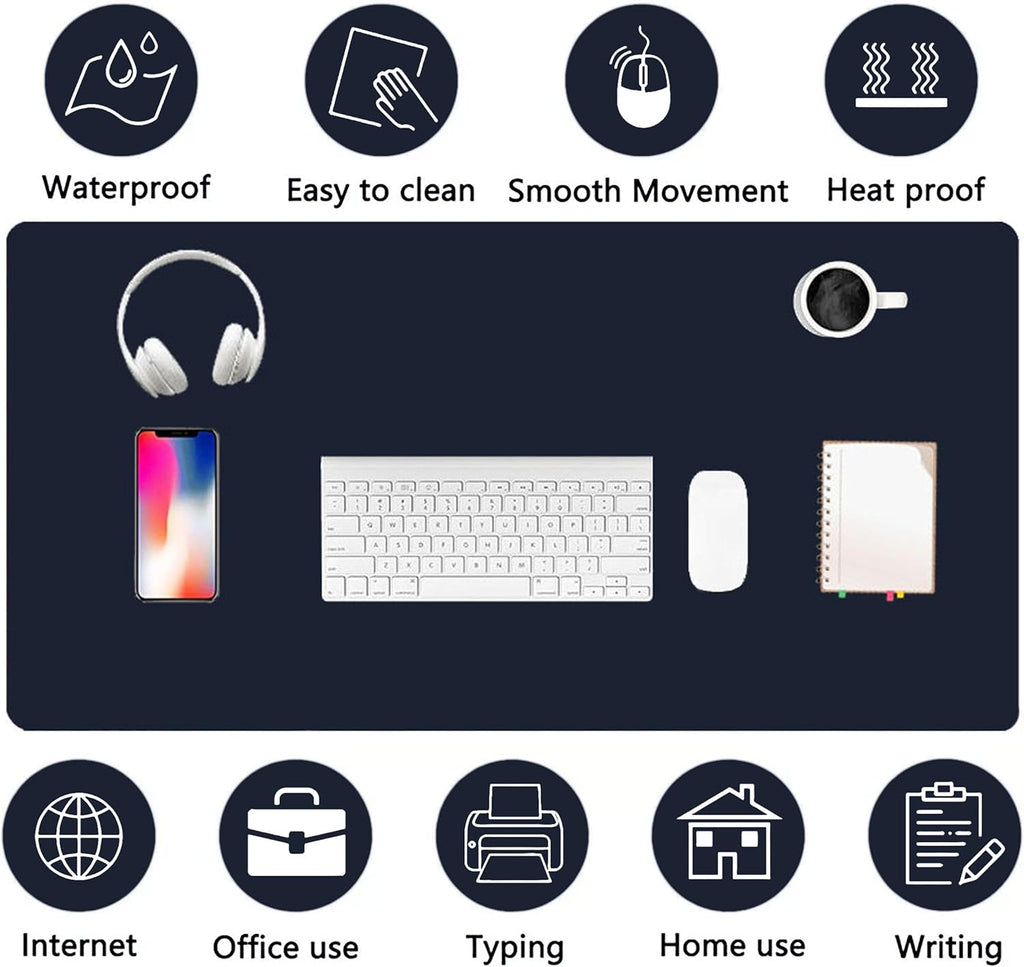 PU Leather Desk Pad Protector Gaming Mouse Pad Non Slip Desk Mat for Keyboard and Mouse Waterproof Desk Writing Pad for Office and Home Desk Accessories(Dark Blue, 31.5 * 15.7)