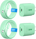 30W USB C i Phone 16 15 Charger Fast Charging, 2PACK Wall Charger for iPhone 16 15 Pro Max Charger Cord 10FT Fast Type C Charger Block for iPhone 16/16 Pro/15 Plus/15 Pro/15 Pro Max, iPad Pro, Green
