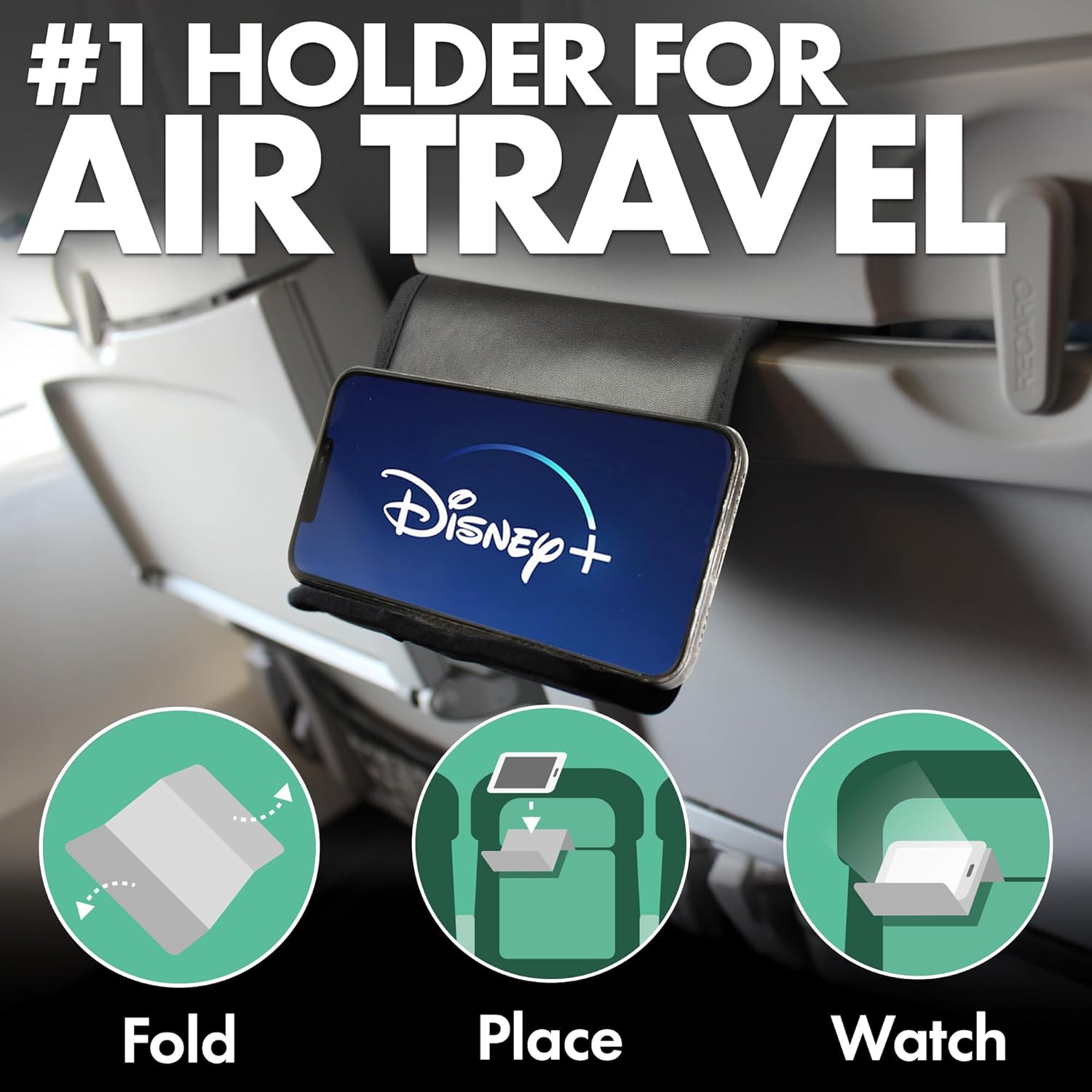 Folden Airplane Phone Holder, Foldable Cell Phone Stand Desk – Flexible Tablet Phone Holder for Bed, Desk, Office, Treadmill – Mobile Stand Phone Accessories, Plane Travel Essentials (Vegan Leather)