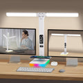 LED Desk Lamp with Charger, USB Charging Port, Dual Swing Arm Desk Light with 5 Brightness, 3 Colors, Table Lamp with Clock, Alarm, Date, Temperature, Desk Lamp for Home Office Study (White)