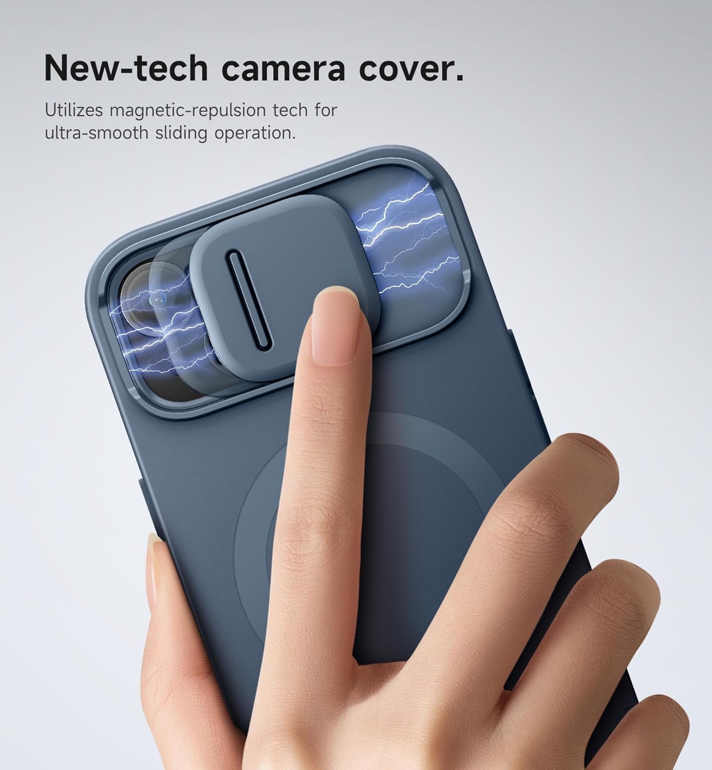 SURITCH for iPhone 15 Case with Magnetic Camera Slide Cover and Adjustable Kickstand, Compatible with MagSafe, Shockproof Bumper Case Slim Protective Cover 6.1 Inch, Blue