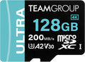 TEAMGROUP A2 Ultra Card 128GB Micro SDXC UHS-I U3 A2 V30, R/W up to 200/80 MB/s with Adapter TULMSDX128GIA2V3022503