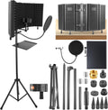 Studio Microphone Stand with Isolation Shield & Pop Filter,5-Sided Tri-Layer microphone isolation shield,Studio Boom Arm Tripod for Crystal Clear Recording,Podcasting,Streaming,Home Studio Equipment