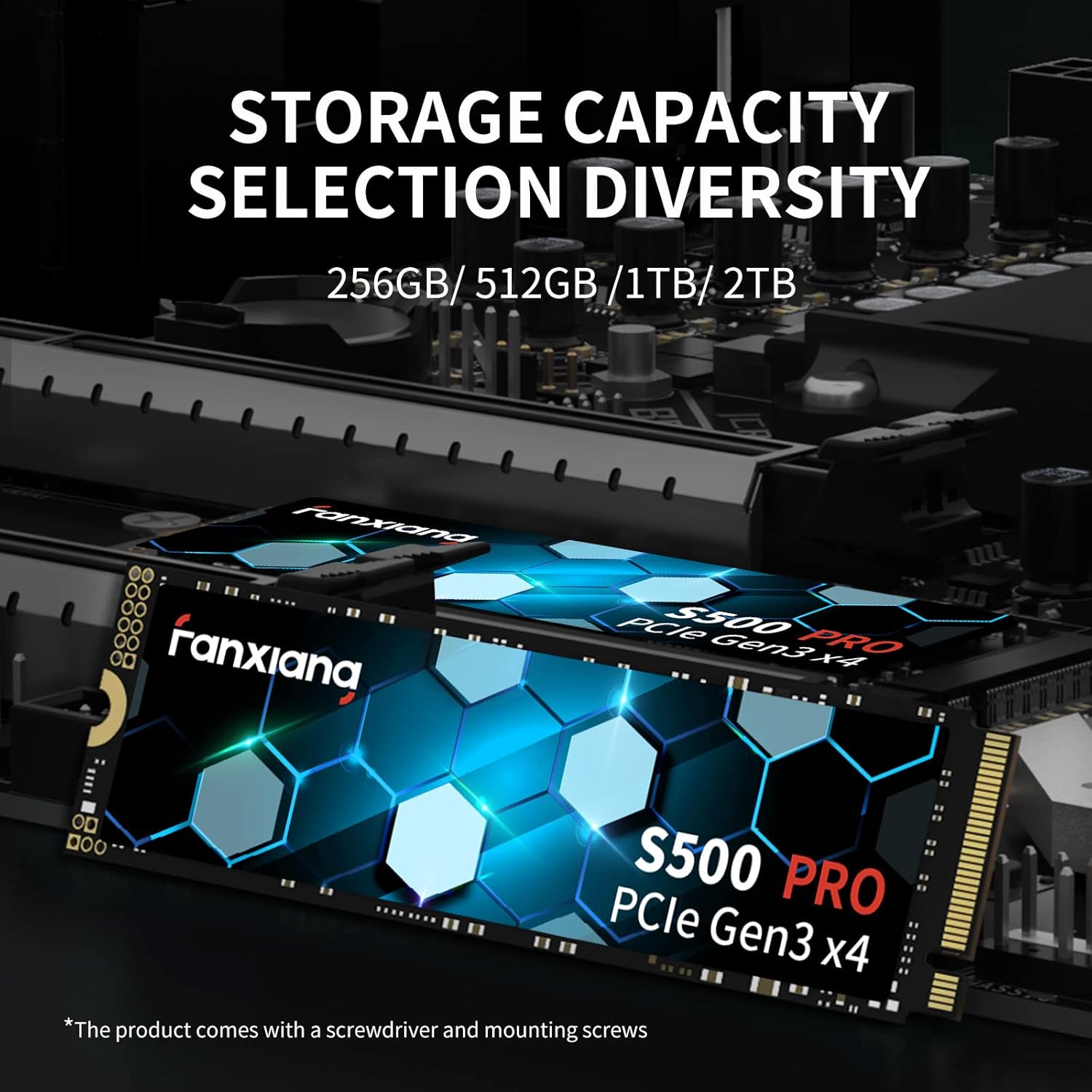S500 Pro 2TB NVMe SSD M.2 PCIe Gen3x4 2280 Internal Solid State Drive, SLC Cache 3D NAND TLC, Up to 3500MB/s, Compatible with Laptop and PC Desktops(Black)