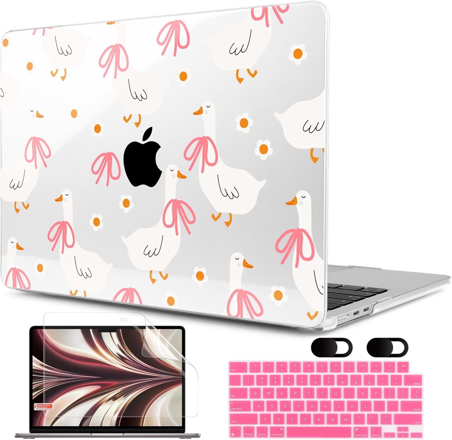 MEEgoodo Case for M4/M3/M2 MacBook Air 13.6 inch Case 2025 2024 2022, Fit Model A3240/A3113/A2681, Laptop Hard Shell with Keyboard Cover Compatible with MacBook Air 13 inch, Goose Farm & Bows
