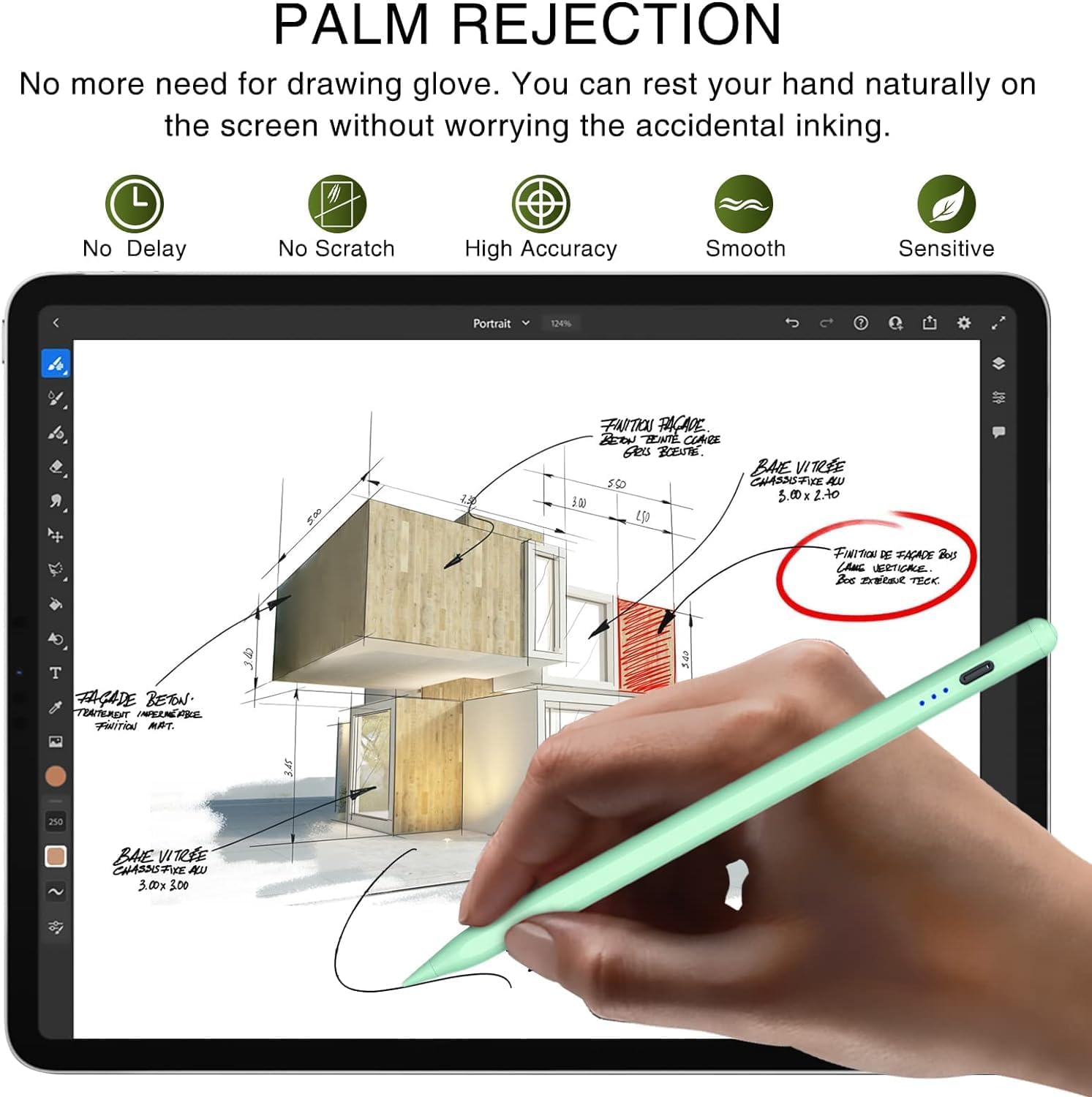 Pen for iPad 2018-2025, HATOKU 15 Mins Fast Charging Pencil 1st Gen with Tilt & Palm Rejection Compatible with iPad Air 3/4/5/M2/M3, iPad mini 5/6, iPad 6/7/8/9/10/11, iPad Pro 11"/12.9"/M4 (Green)