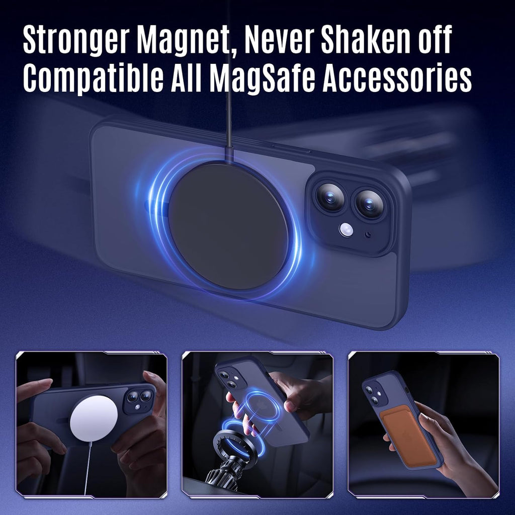 Designed for iPhone 12 Case, Compatible with MagSafe, with Privacy Screen Protectors X2, [Camera Protection] [15FT Military Drop Protection] Shockproof Phone Case, 6.1", Navy Blue