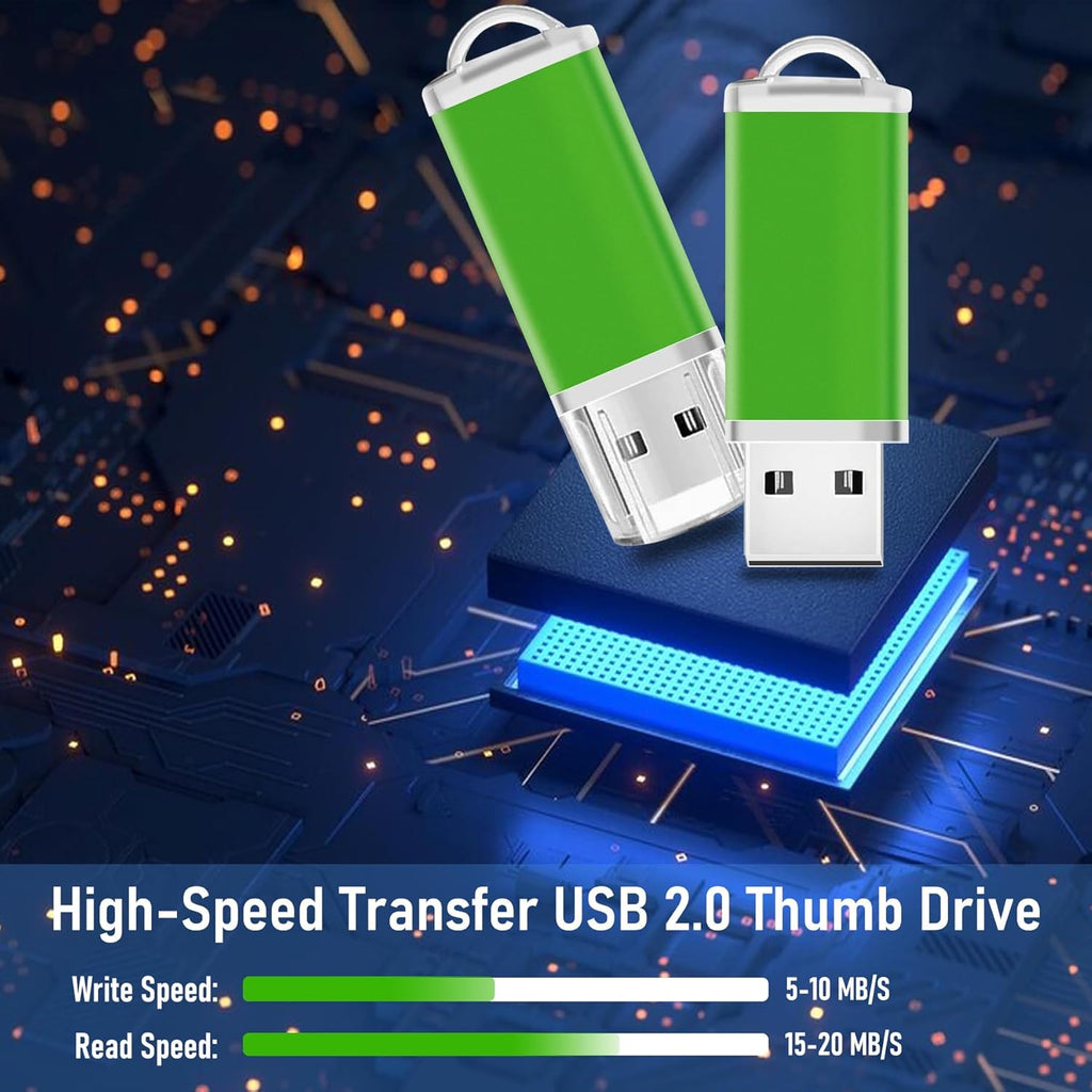 Memorias USB 4GB Flash Drive 50 Pack, USB 2.0 Thumb Drives Bulk Memory Sticks 4GB FAT32 USB Flash Drives Bulk Jump Drives Multipack Pack of 50 with Lanyard(Green 50 Packs 4 GB)
