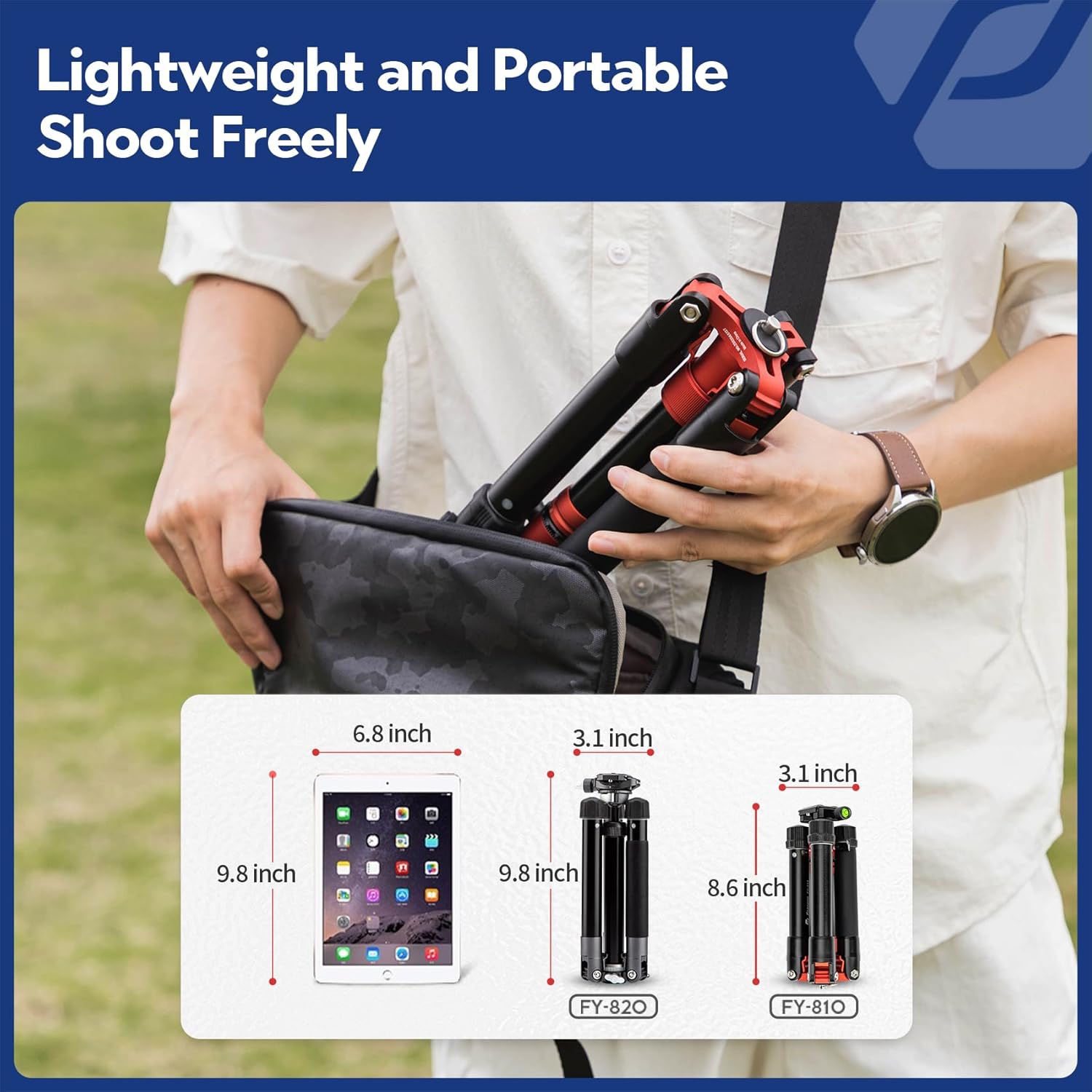 Fotopro Mini Tripod with Ball Head Phone Mount Detachable Selfie Stick Folded only 8.6" Max Load up to 6.6 lbs FY-810 Orange