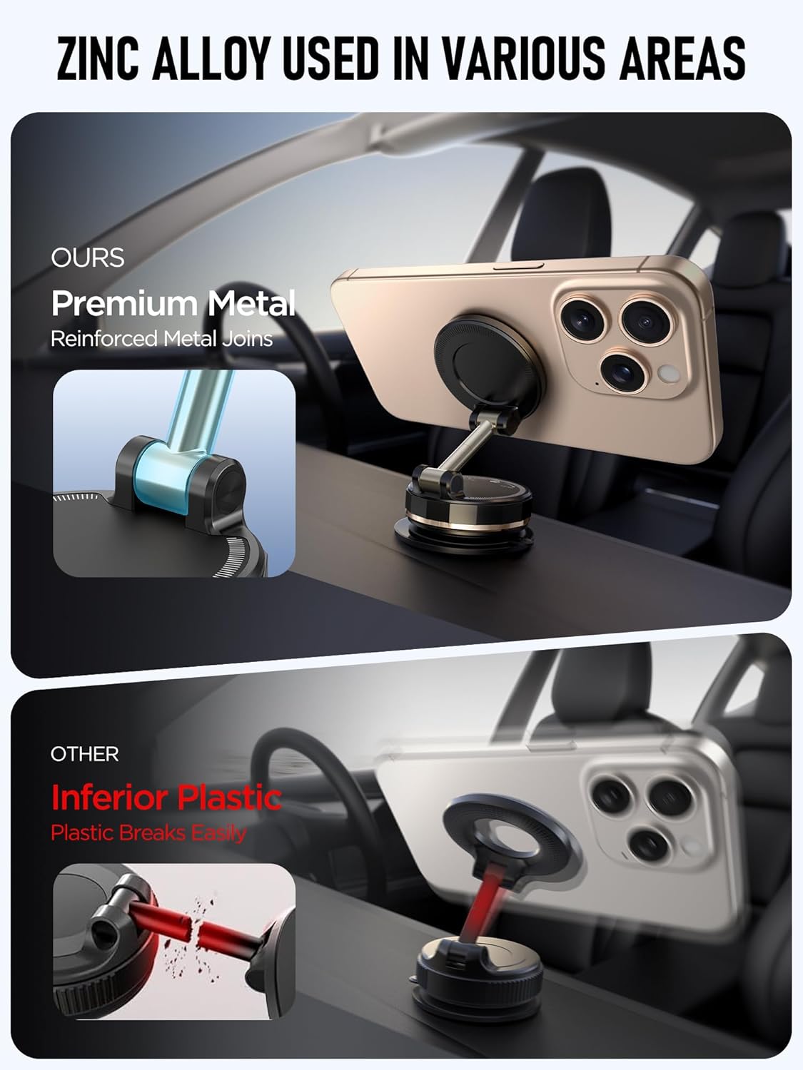 Upgraded Vacuum Magnetic Car Phone Holder for MagSafe[108+LBS Strongest Suction & 3000gf Strongest Magnetic],Suction Cup Phone Mount for Car,Gym,Mirror,Men Women-Obsidian Black