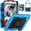 SEYMAC for iPad Air 5th/ 4th Generation Case 10.9", Full-Body Shockproof Protective Case with Screen Protector, Rotating Stand/Handle/Shoulder Strap/Pencil Holder for iPad Air 5/ Air 4, Sky Blue