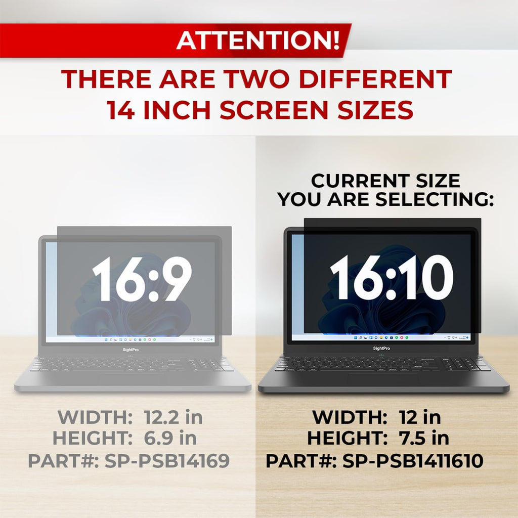 14 Inch 16:10 Laptop Privacy Screen Filter - Computer Monitor Privacy Shield and Anti-Glare Protector