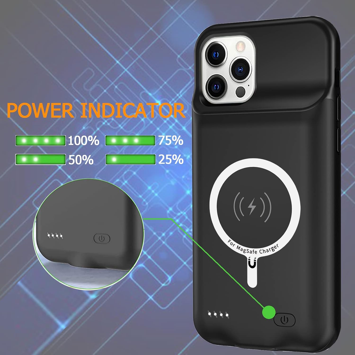 Battery Case for iPhone 12 Pro Max, Upgraded 10800mAh Rechargeable Portable Extended Battery Pack Supported Qi Wireless Charging Case Compatible with iPhone 12 Pro Max (6.7 inch) Charger Case (Black)