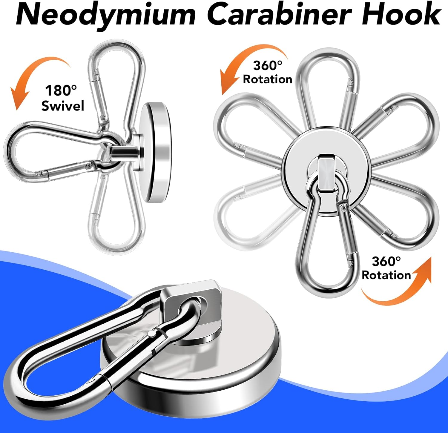 LOVIMAG Magnetic Hooks Heavy Duty, 110LBS Strong Magnetic Hooks Neodymium Magnets with Carabiner Hook, Magnet Hooks with Swivel for Grill, Hangning, Cruise, Kitchen, Garage, Refrigerator (8 Pack)