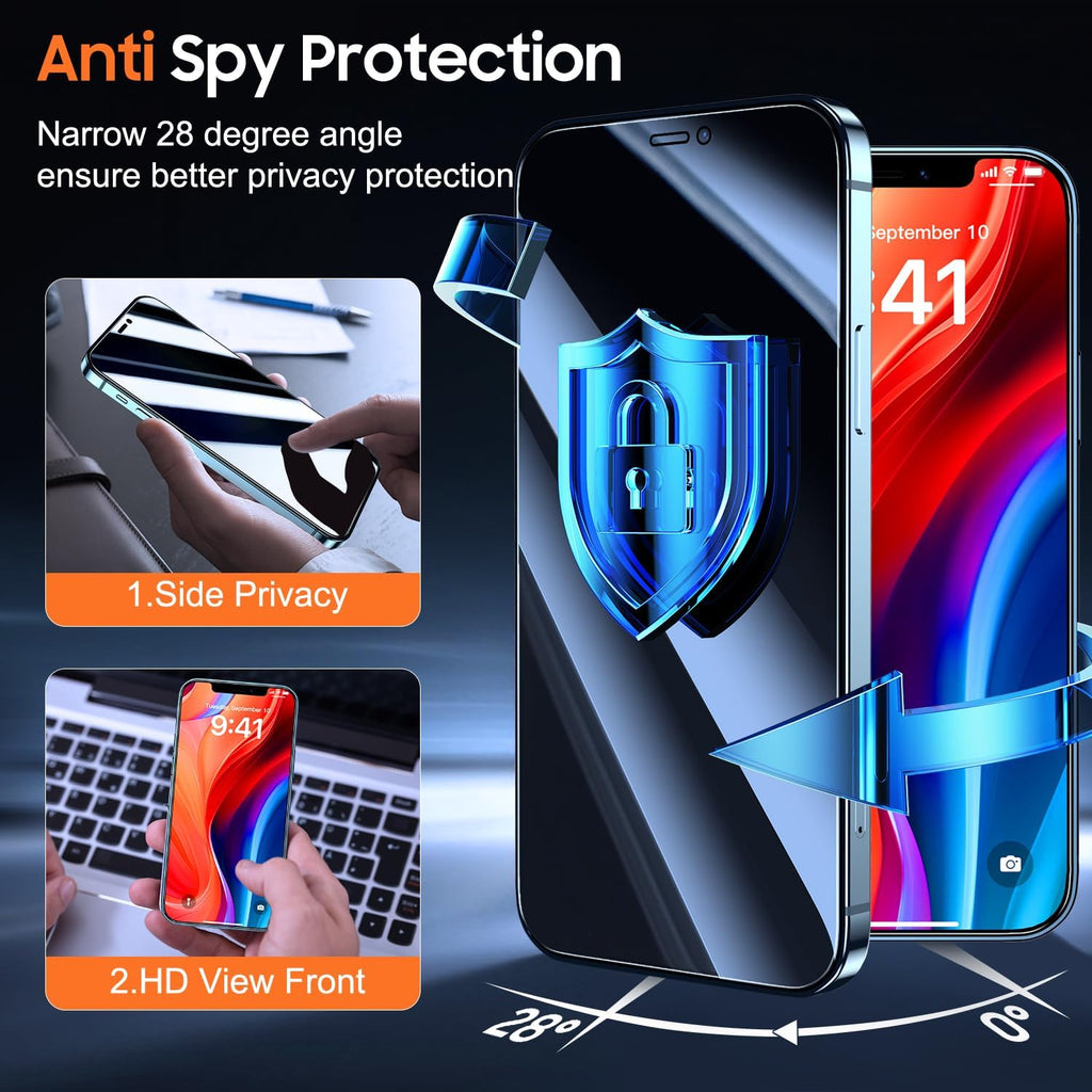 UniqueMe for iPhone 12 / iPhone 12 Pro Privacy Screen Protector - [Military Grade Shatterproof & 9H+ Hardness] Screen Protector 12 Pro Tempered Glass Full Coverage Protection, Easy to install, 2 Packs