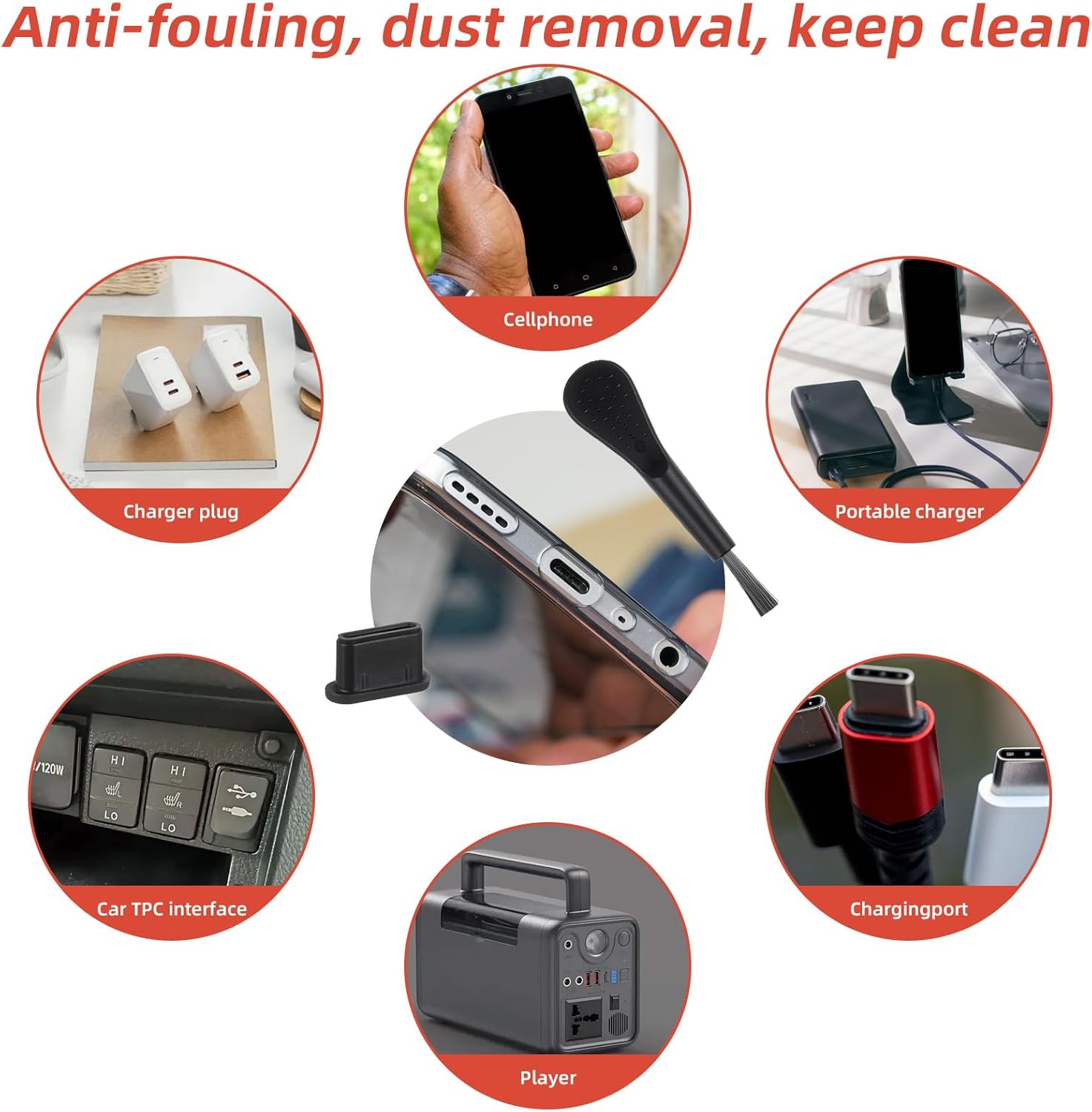20 PCS USB C Dust Plug, Black Silicone Type C Anti Dust Plugs with Cleaning Brush Cover Type C Port Protector Cap Charging Port Dust Plug Cover for Most Type C Mobile Phone Tablet Accessories