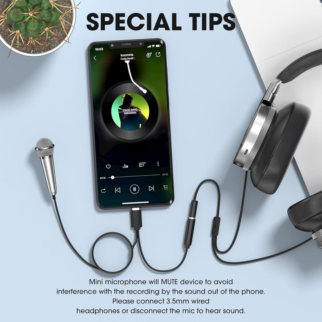 Mini Microphone for iPhone iPad Small ASMR Tiny Microphone for Voice Video Recording Singing, Vlogging, Podcasting YouTube (1 PCS Black)