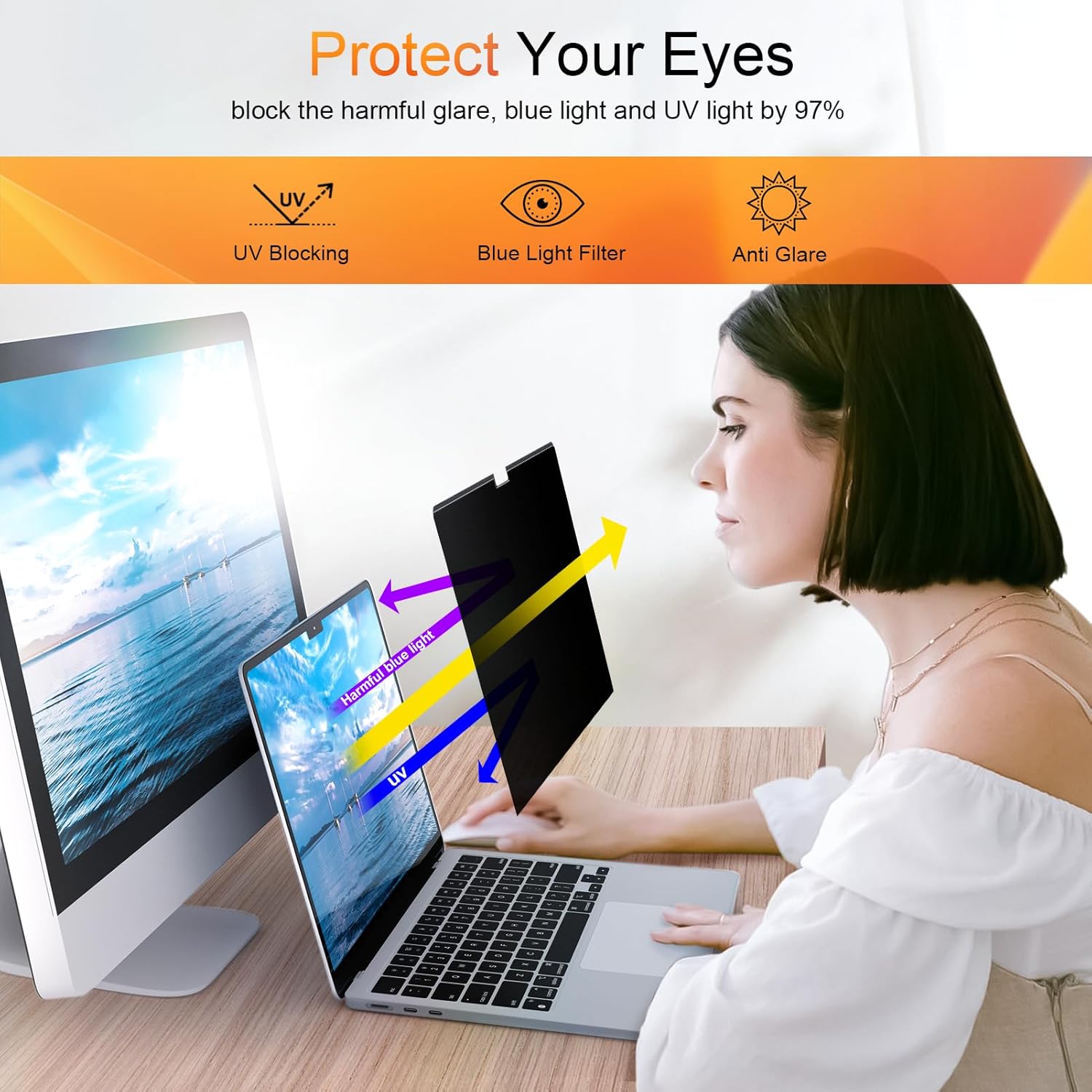 Privacy Screen for MacBook Air 15 Inch 2023-2025 (M2 M3 M4 Chip), Magnetic Removable Anti Glare Blue Light Filter Protector